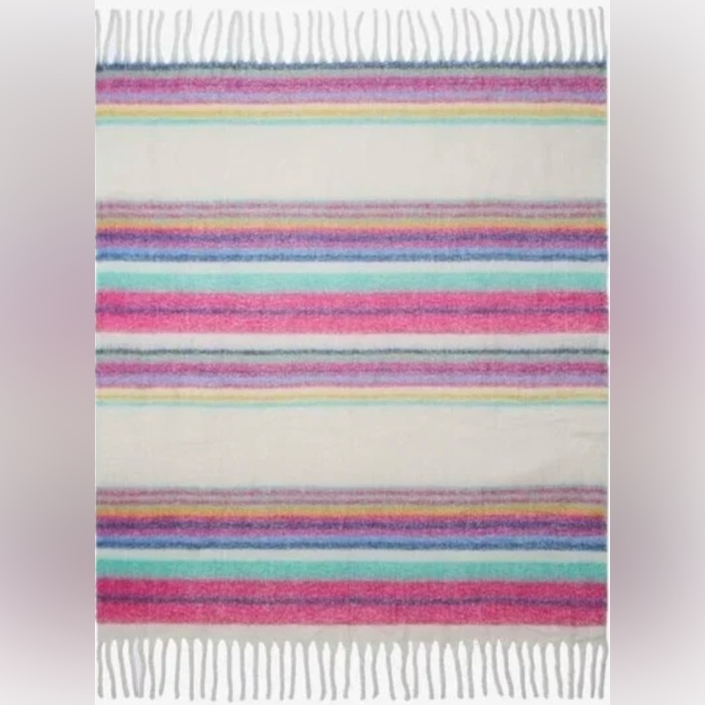 NWT Free People Fringe Throw Blanket 60x51 in Skye Stripe Ivory New $78 retail - Picture 6 of 8